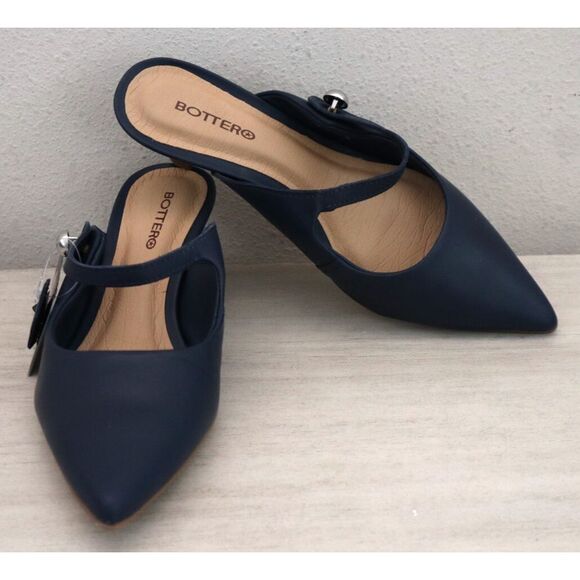 Bottero WMN Sz 6 Navy Blue Leather Botlivia Legacy Pointed Toe Kitten Heels - Picture 12 of 13